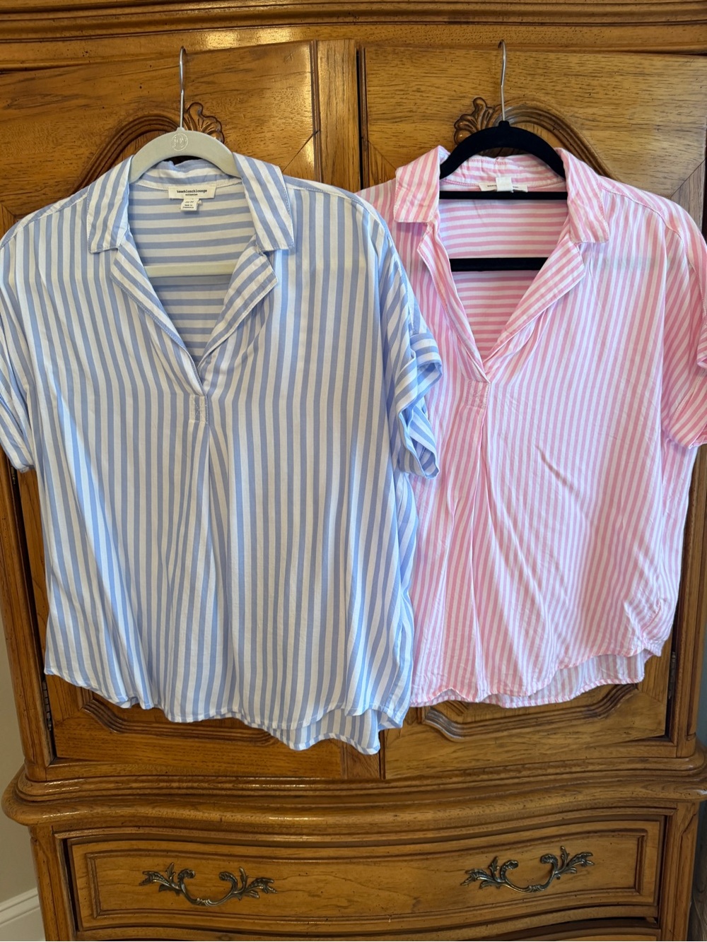 Beach Riot Blue & Pink Striped V-Neck Camp Blouse Duo